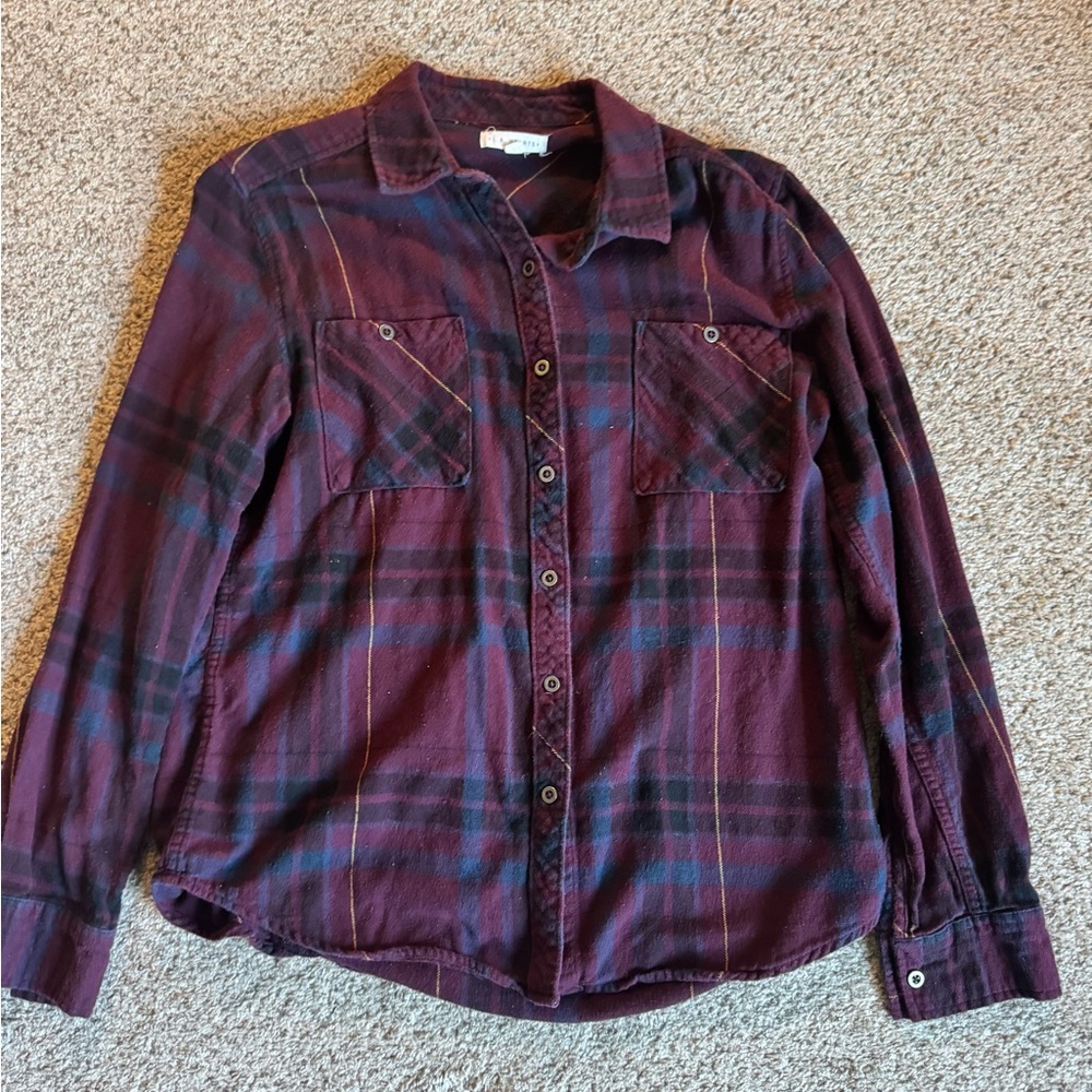 La Hearts Burgundy Plaid Button Down Shirt